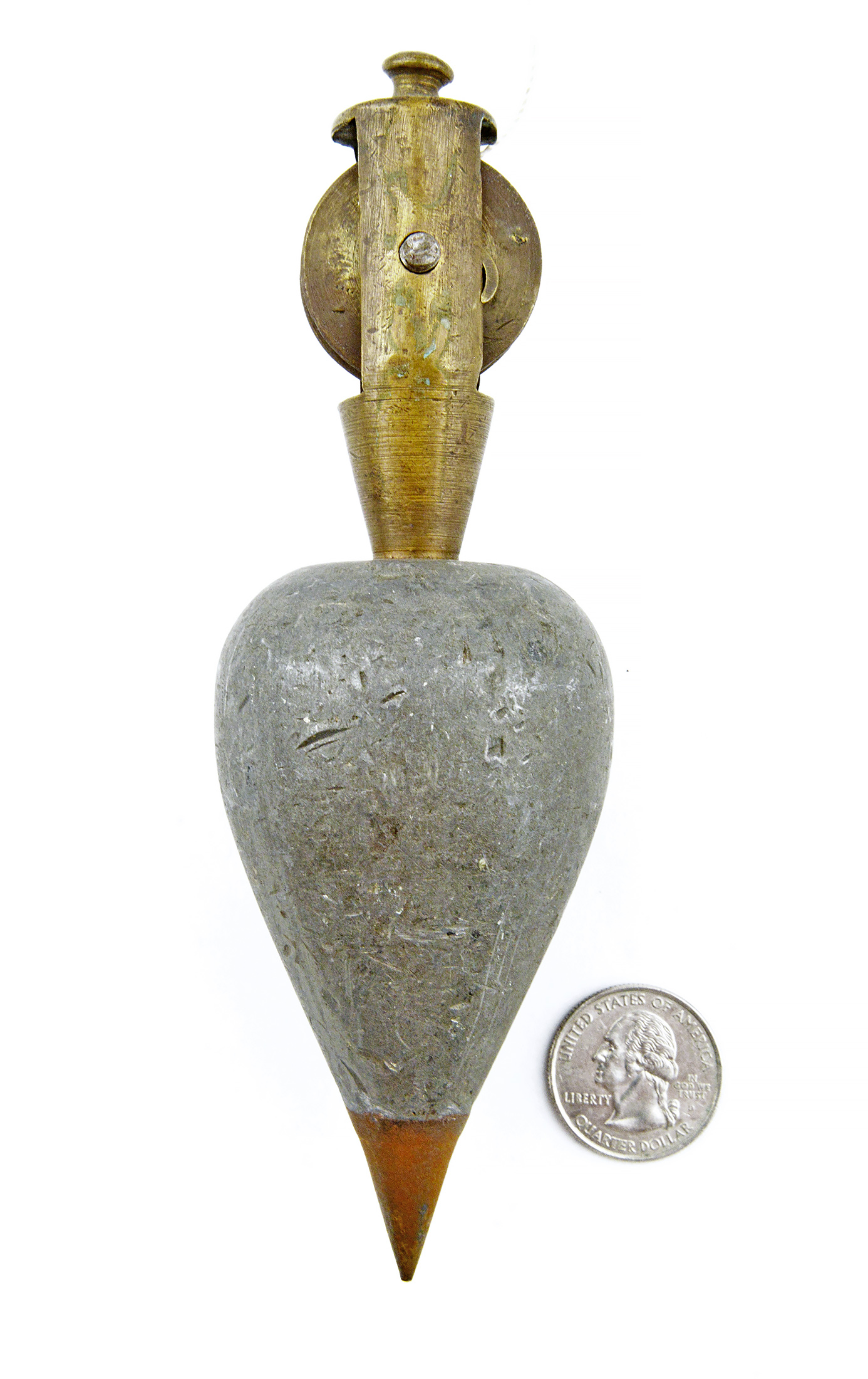 Large & Unusual Lead Plumb Bob with Reel Vintage Vials