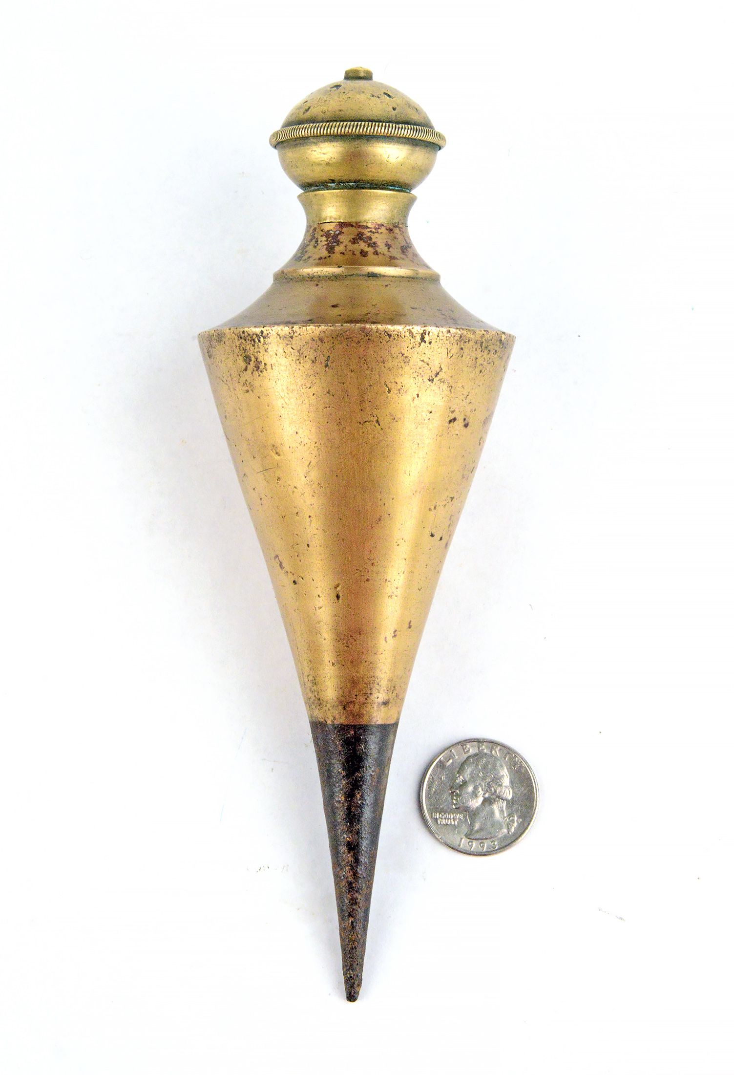 vintage brass plumb bob with reel